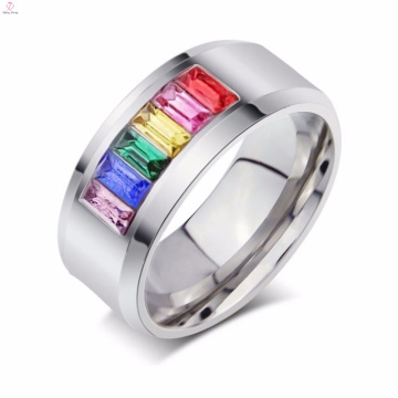 Colorful crystal jewelry gay pride wedding Stainless steel rings for women